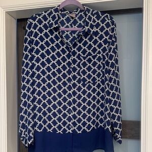 Chico's Blue and White Geometric Button Down Shirt